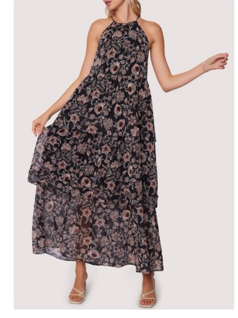 Lost + Wander Halter Maxi Dress Eclipse Of The Heart Tiered Maxi Dress New